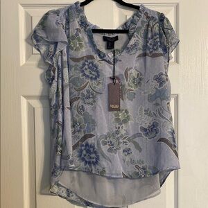 Rachel Zoe Blue Puff Sleeve Blouse with Ruffled Asymmetrical Design sz large